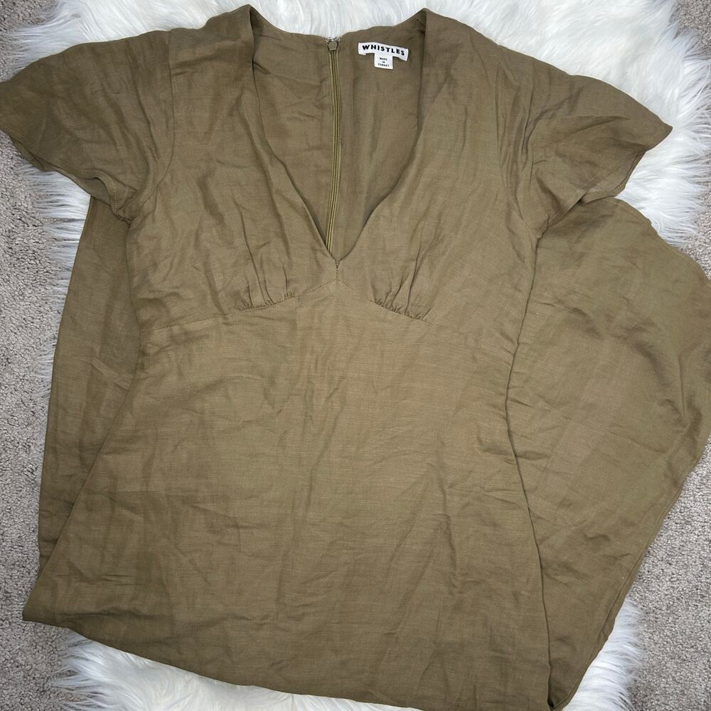 WHISTLES Midi Dress Womens Size 2 Linen Cotton Minimalist Olive Indie Goblincore - Picture 3 of 8